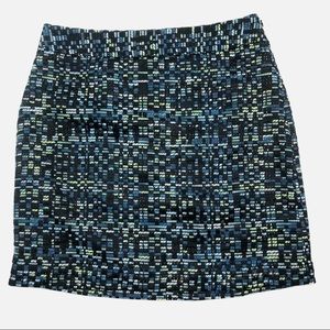 LOFT Tweed Woven Mini Skirt | Black Blue Yellow | Size 4